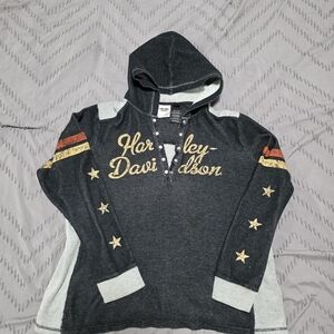 Harley-Davidson Black Hoodie with Gold and Red Accents